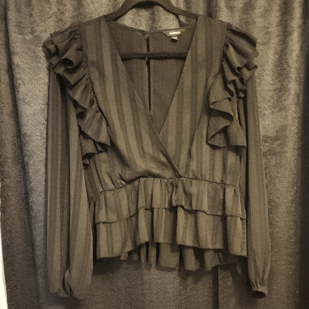 Elegant Black Ruffled Women's Top